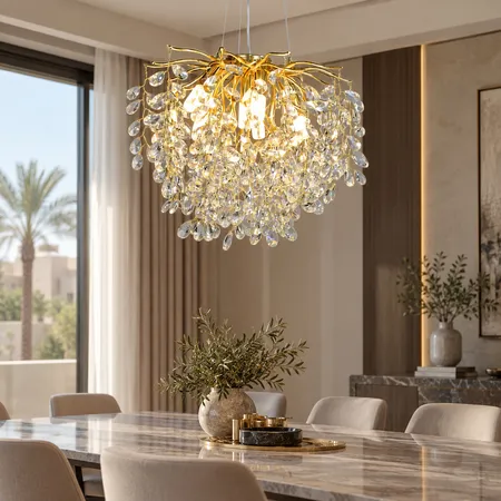 ثريا مودرن بتصميم أغصان ذهبية وشفافة مقاس 450 ملم 6 لمبات E14 – موديل 0042