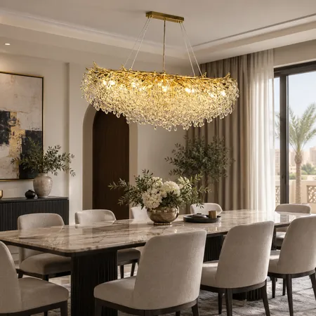 ثريا مودرن بتصميم أغصان ذهبية وشفافة مقاس 1600 ملم 16 لمبات E14 – موديل 0155