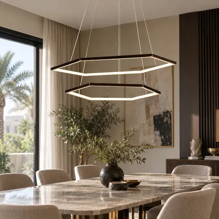 ثريا مودرن هندسية ذهبية 75 واط مقاس 60 مع 80 سم