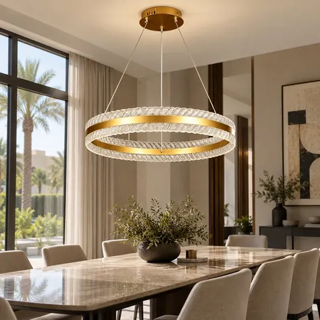 إنارة معلقة مودرن بحلقات متعددة ذهبية 85 واط مقاس 60 سم