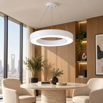 ثريا مكتبية معلقة LED دائرية مفتوحة أبيض 60 واط – إنارة مكاتب هندسية مودرن مقاس 70×60 – F101314