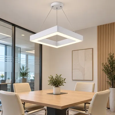 ثريا مكتبية معلقة LED مربعة مفتوحة أبيض 60 واط – إنارة مكاتب هندسية مودرن مقاس 70×60 – F101321