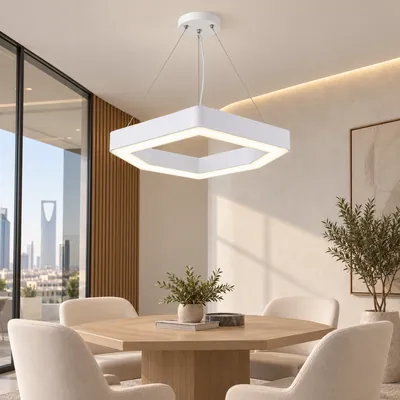 ثريا مكتبية معلقة LED سداسية مفتوحة أبيض 60 واط – إنارة مكاتب هندسية مودرن مقاس 70×60 – F101327