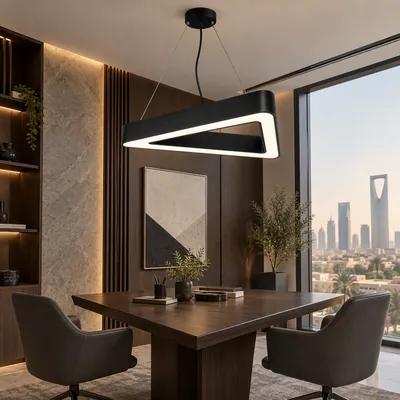 ثريا مكتبية معلقة LED مثلثة مفتوحة أسود 60 واط – إنارة مكاتب هندسية مودرن – F101334