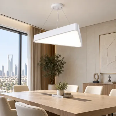 ثريا مكتبية معلقة LED مثلثة مغلقة أبيض 90 واط – إنارة مكاتب هندسية مودرن مقاس 70×80 – F101336