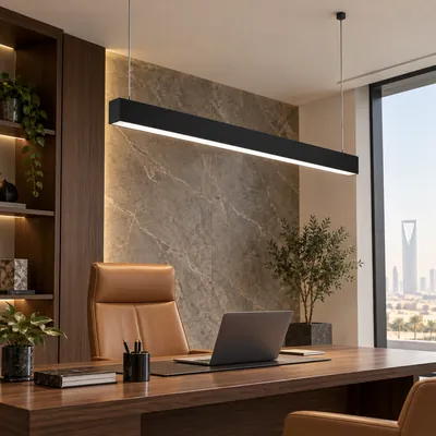 ثريا مكتبية خطية LED معلقة أسود طول 150 سم – إنارة مكاتب طولية مودرن مقاس 42×70×1500 مم – F101337
