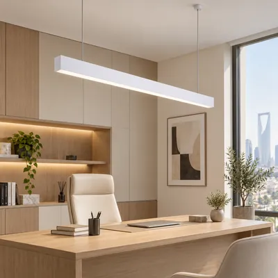 ثريا مكتبية خطية LED معلقة أبيض طول 150 سم – إنارة مكاتب طولية مودرن مقاس 42×70×1500 مم – F101338