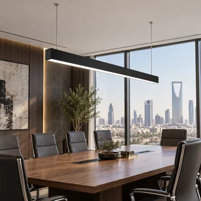ثريا مكتبية خطية LED معلقة أسود طول 240 سم – إنارة مكاتب طولية مودرن مقاس 42×150×2400 مم – F101341