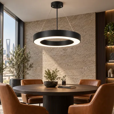 ثريا مكتبية معلقة LED دائرية مفتوحة أسود 60 واط – إنارة مكاتب هندسية مودرن مقاس 70×60 – f10363