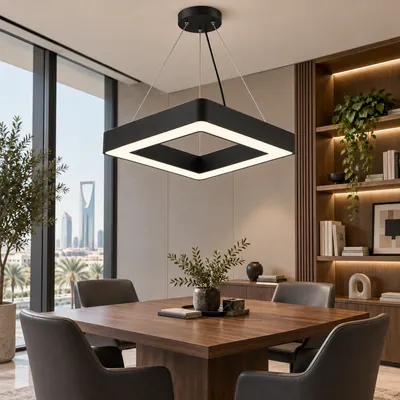 ثريا مكتبية معلقة LED مربعة مفتوحة أسود 60 واط – إنارة مكاتب هندسية مودرن مقاس 70×60 – f10365