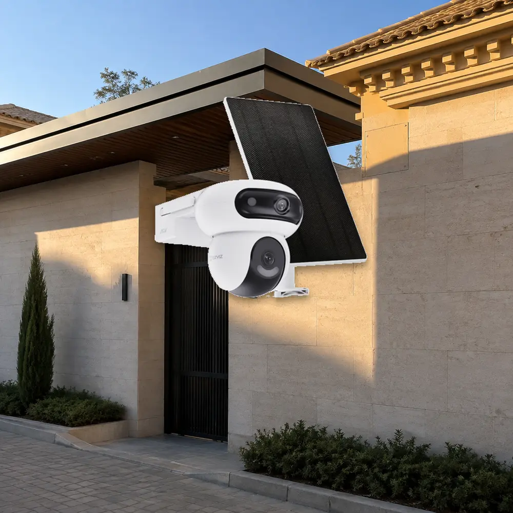 كاميرا مراقبة ايزفيز EZVIZ بعدستين 4MP تعمل بالطاقة الشمسية وشريحة 4G — CS-H890x/SP (4MP+4MP 4G Dual lens Solar camera)