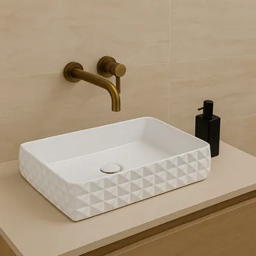 حوض حمام بتصميم جيومتري أبيض