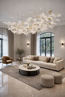 ثريا أوراق مستطيلة فاخرة 140×80 سم – لون عسلي شفاف بتصميم ثلجي