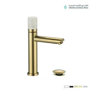 خلاط مغسلة ذهبي ماسكة أبيض - PP10124-GW